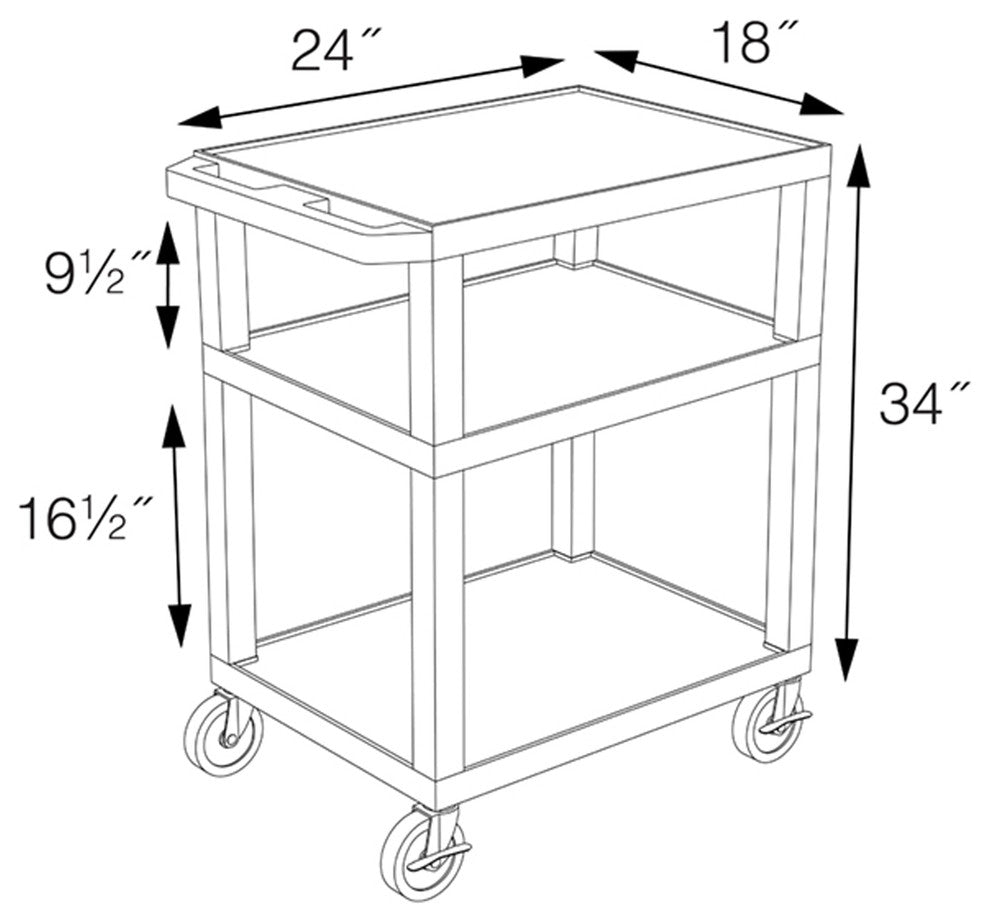 Luxor Red 3-Shelf Specialty Utility Cart
