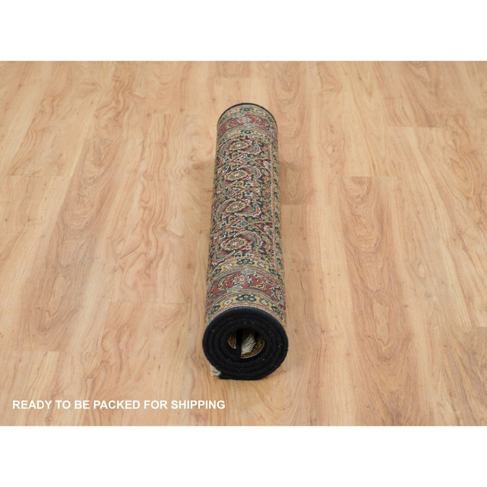 Asphalt Black 175 KPSI 100% Wool Hand Knotted Herrita Design Rug, 4'1"x5'9"