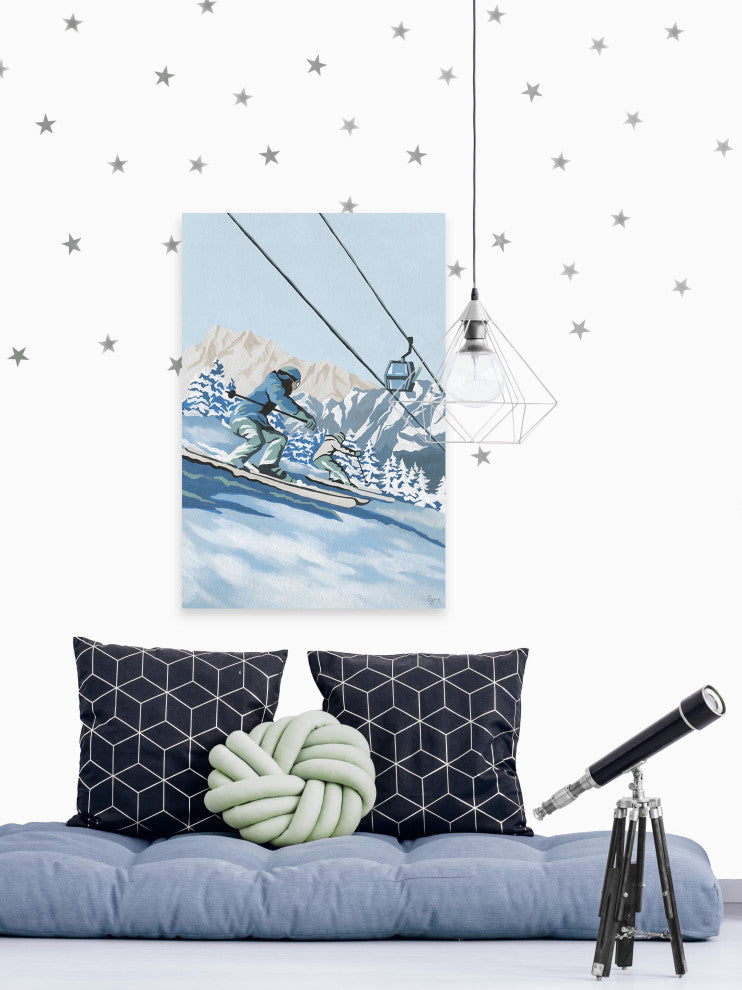 "Skiers Race Down" Painting Print on Wrapped Canvas, 8x12