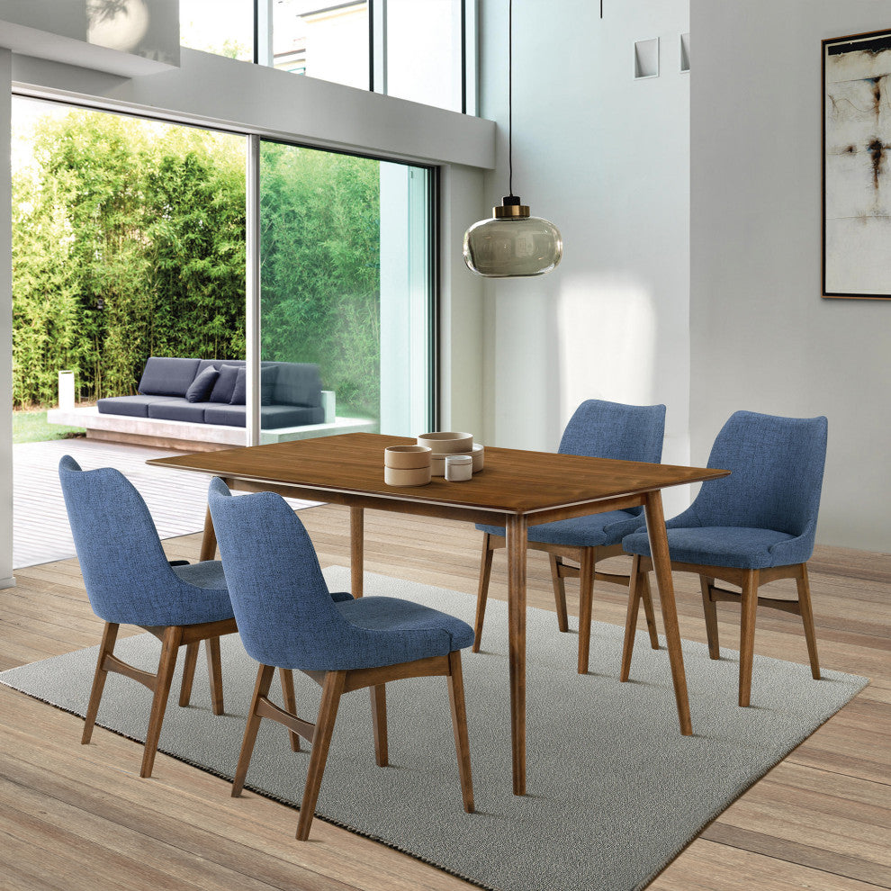 Westmont and Azalea Blue and Walnut Wood 5-Piece Dining Set