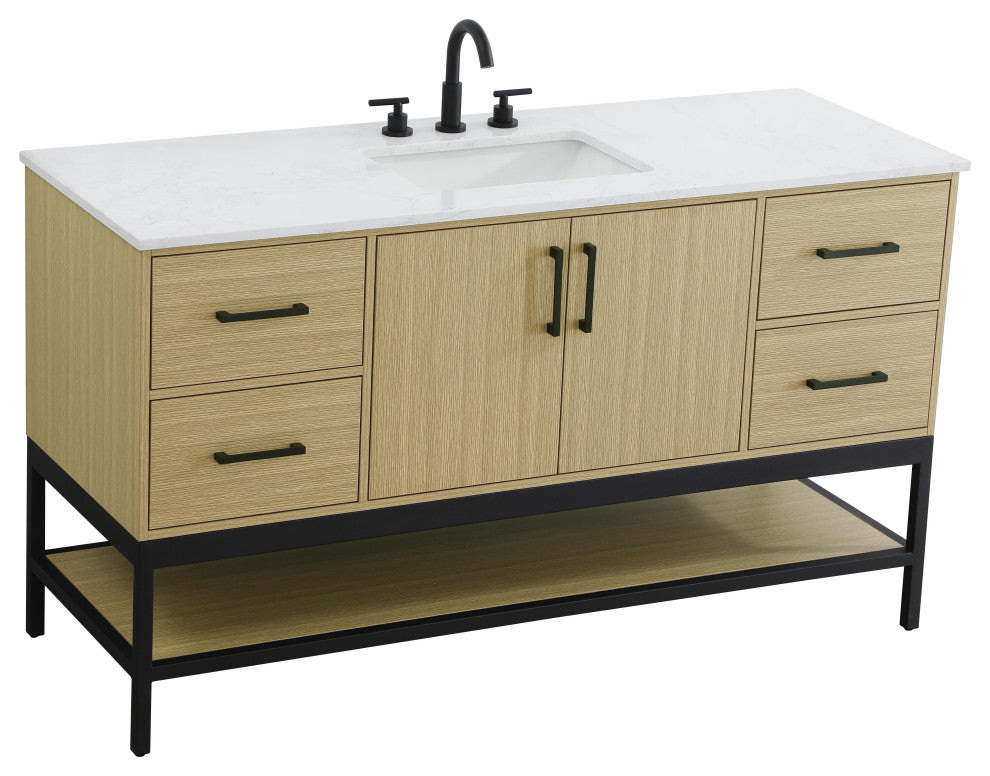 Home Living 60" Single Bathroom Vanity, Honey Brown