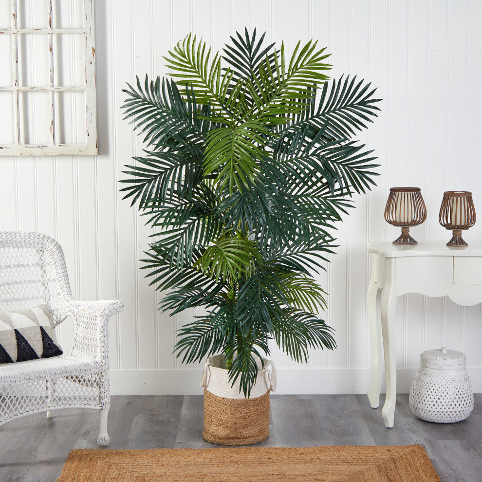 6.5' Golden Cane Artificial Palm Tree in Handmade Natural Jute & Cotton Planter