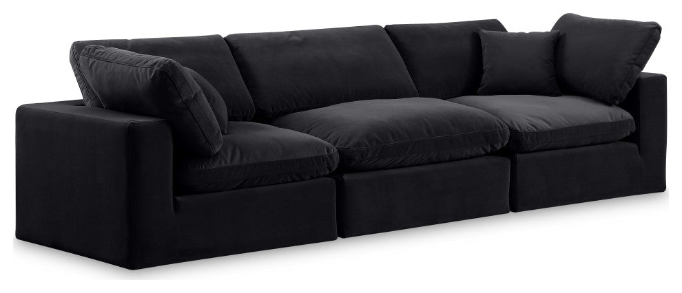 Comfy Upholstered Modular Sofa, Black, 3-Piece: 1 Armless Chair, 2 Corner Chair, Velvet