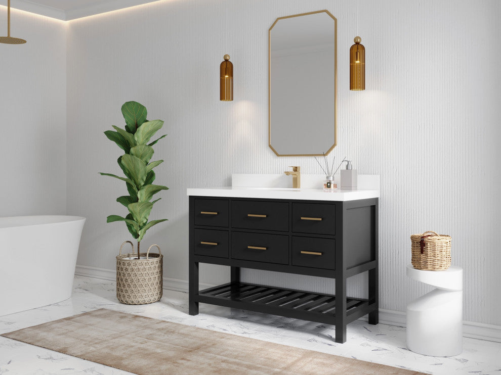 Parker 48" Single Sink Bath Vanity, Black 2" Calacatta Gold