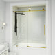 VIGO Elan Cass Aerodynamic 56" to 60" W x 66" H Frameless Sliding Tub Door, Matte Brushed Gold, Clear Glass