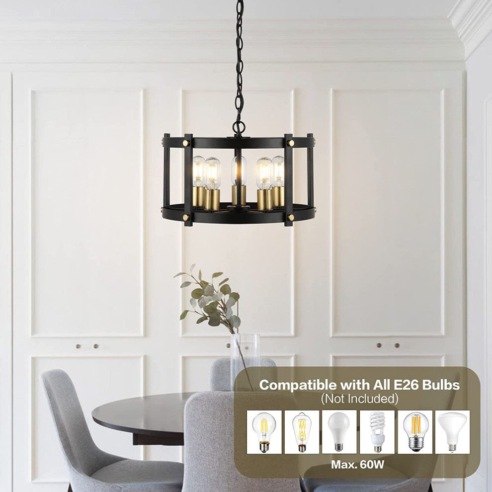 5 Light Farmhouse Chandelier Industrial Hanging Pendant Light Fixture