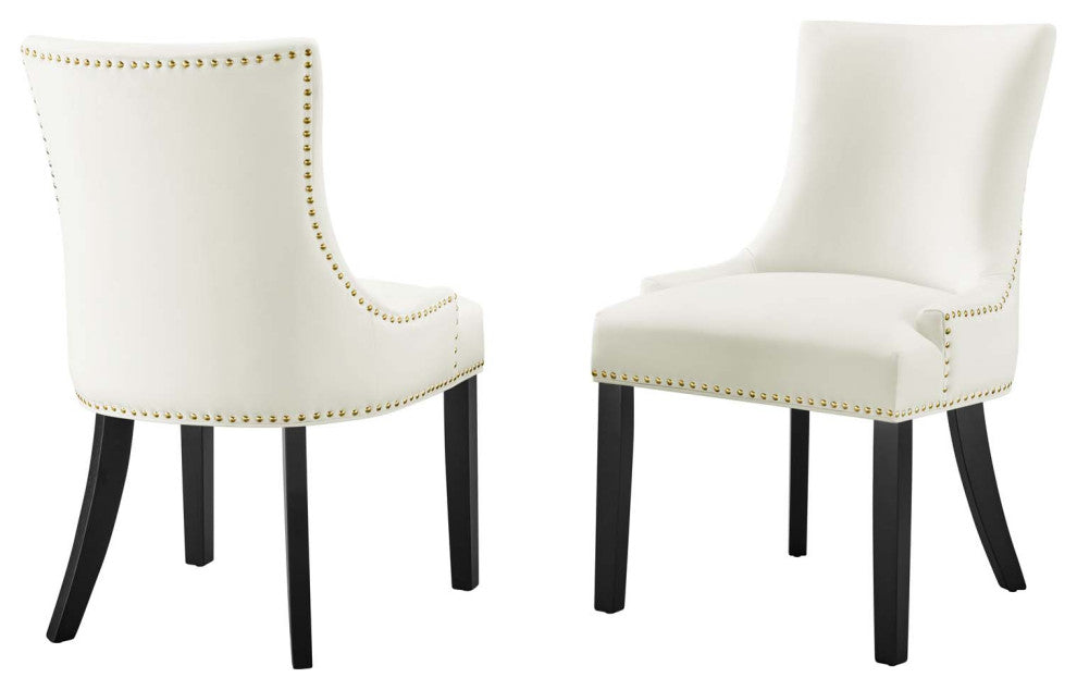 Dining Chair, Nailhead, Set of 2, White, Velvet, Modern, Bistro Hospitality