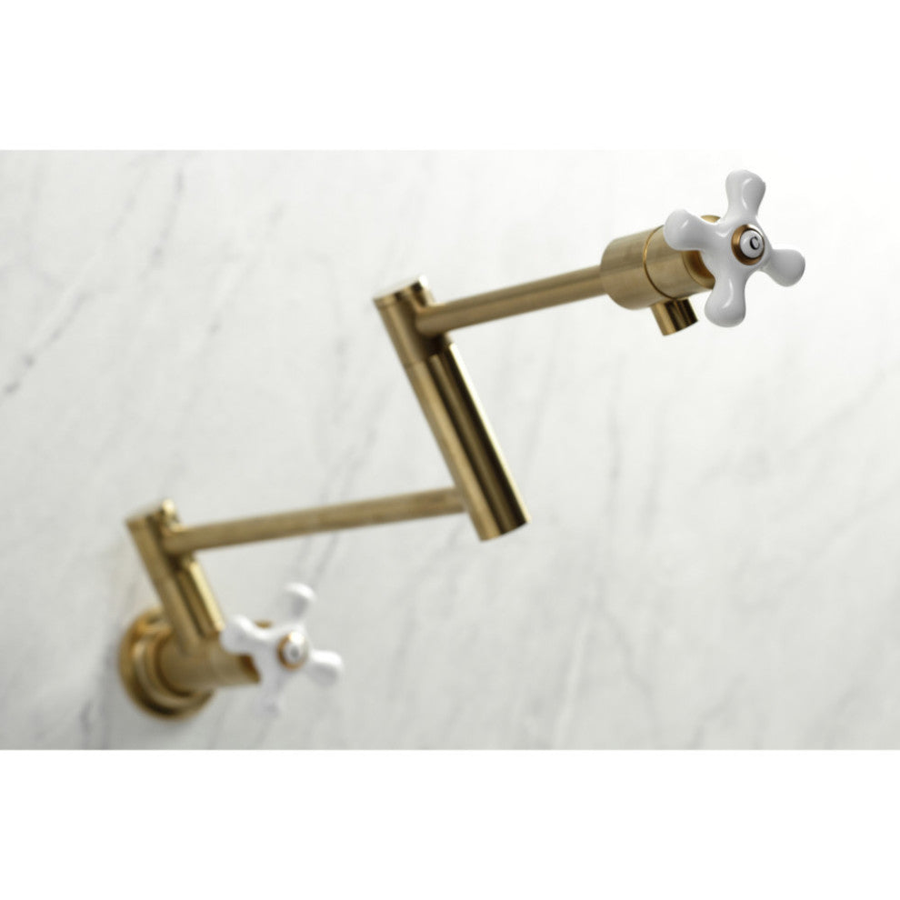 Kingston Brass KS4107PX Metropolitan Wall Mount Pot Filler, Brushed Brass