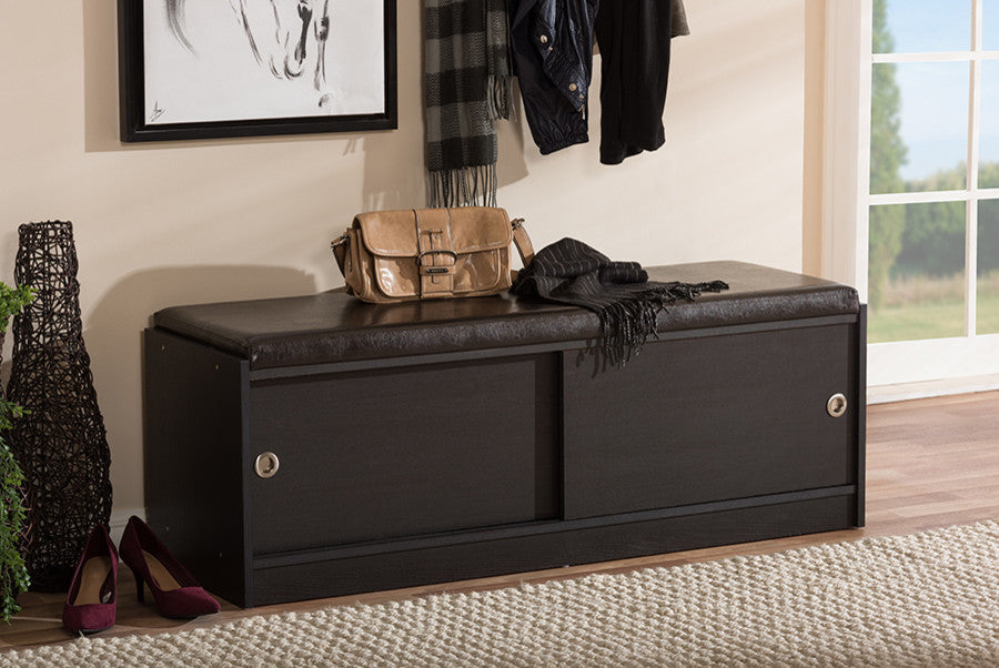 Wood Entryway Storage Cushioned Bench Shoe Rack Cabinet Organizer