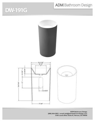 ADM Circular Freestanding Pedestal Sink, Grey/White, 20", Matte Gray/White