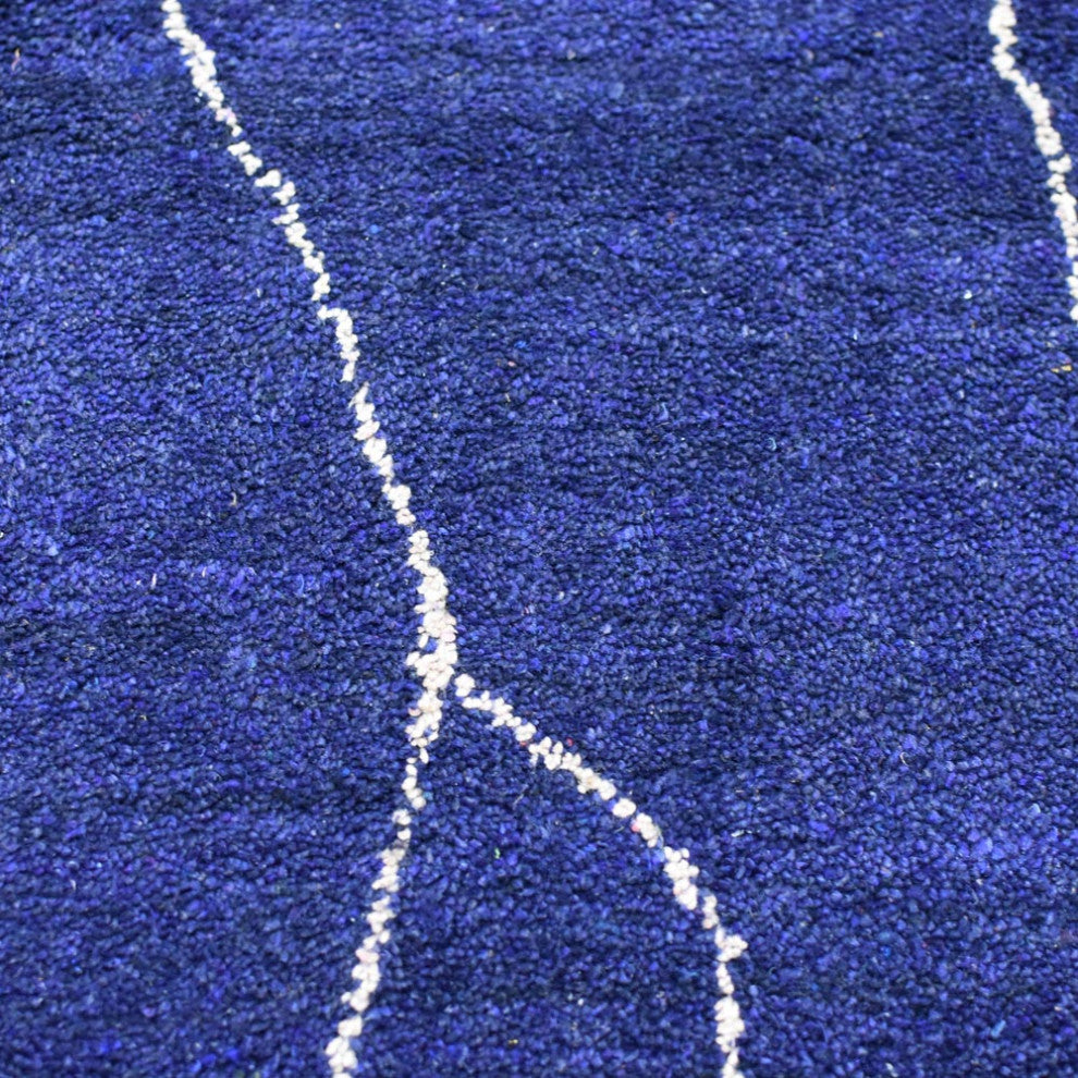 HAND KNOTTED LOOM SILK AREA RUGS-8'x10',Rectangle,Dark Blue White,Contemporary