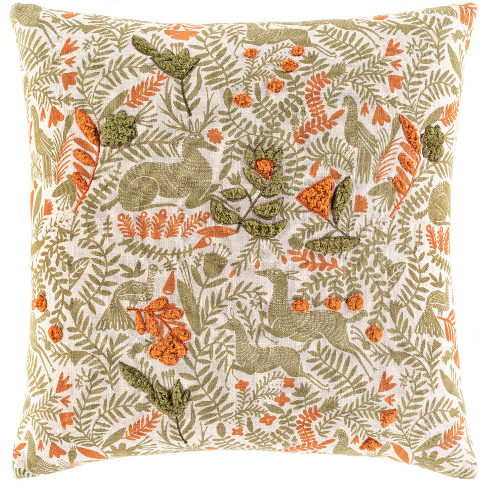 Surya Tanzania TZN-006 18"x18" Pillow Cover, Olive/Terracotta/Ivory/Green