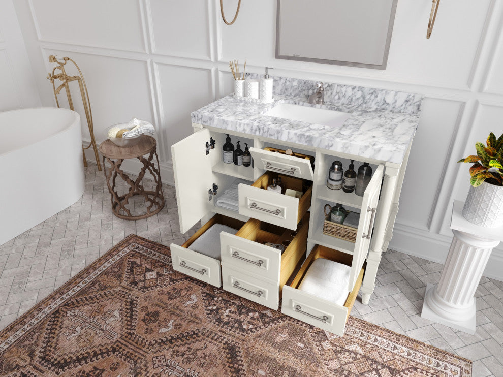 Aberdeen 42" Single Sink Bath Vanity, Alabaster 2" Calacatta Sienna