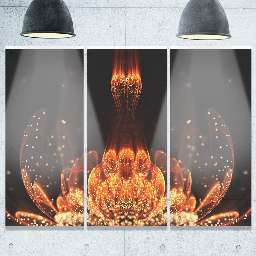 "Bright Orange Fractal Flower" Metal Wall Art, 3 Panels, 36"x28"