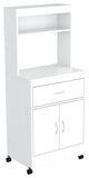 White Finish Wood Microwave Cabinet with Two Doors and Drawer