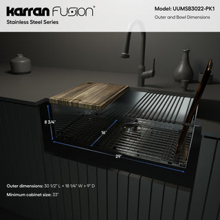 Karran Undermount 30-in Stainless Steel Single Bowl Workstation Kitchen Sink