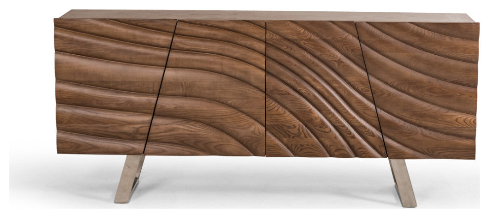 HomeRoots 34" Walnut Wood Veneer and Steel Buffet