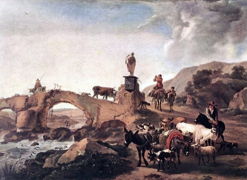 Nicolaes Berchem Italian Landscape with Bridge Gallery Wrapped Canvas Print