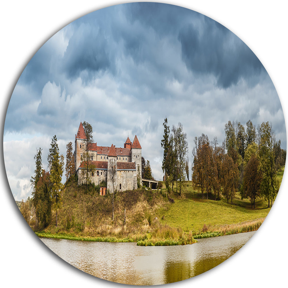 Castle By The Lake, Photography Landscape Round Metal Wall Art, 38"