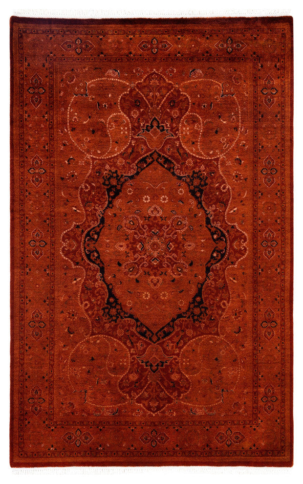 Overdyed One-of-a-Kind Hand-Knotted Area Rug Orange, 4' 7" x 7' 1"