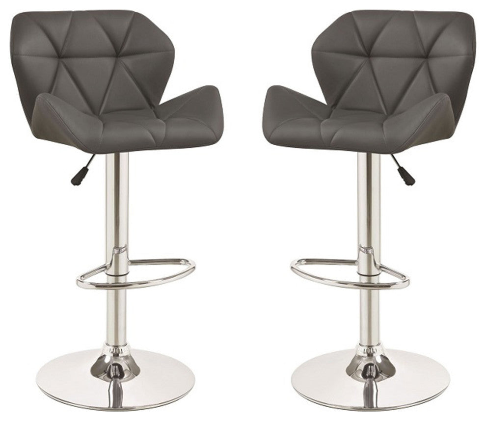 Set of 2 Adjustable Bar Stools, Chrome and Gray