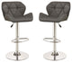 Set of 2 Adjustable Bar Stools, Chrome and Gray