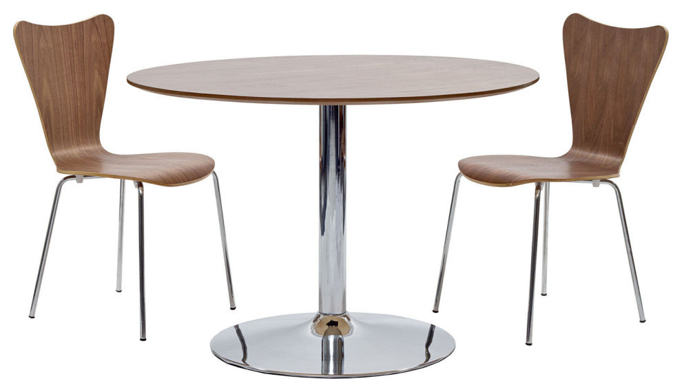 Modern Walnut Rostrum 3 Piece Dining Set