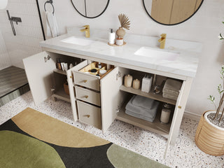 Chicago 72" Double Sink Bathroom Vanity, Fine Grain 2" White Quartz