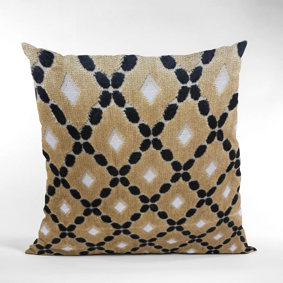 Plutus Velvet Majestic Gold, Black, Cream Handmade Luxury Pillow, 20"x36", King