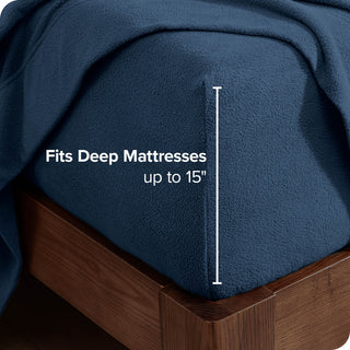 Bare Home Fleece Fitted Bottom Sheet, Dark Blue, King