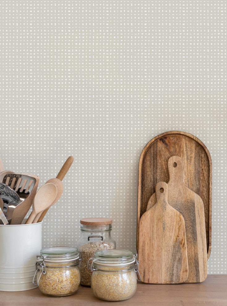 Burlap Hash Pattern Peel and Stick Vinyl Wallpaper, Light Grey, 24"w X 60"h