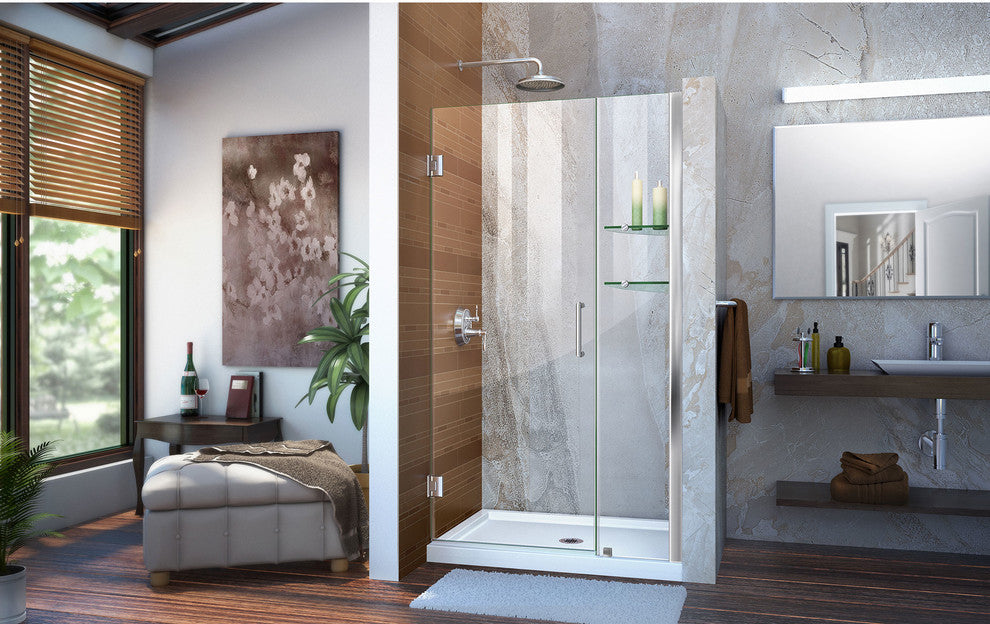 DreamLine Unidoor Frameless Hinged Shower Door, Chrome, 42" to 43"