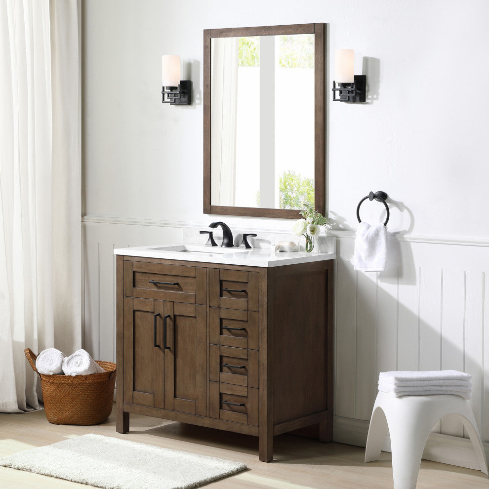 OVE Decors Tahoe Vanity With Mirror, Almond Latte, 36"