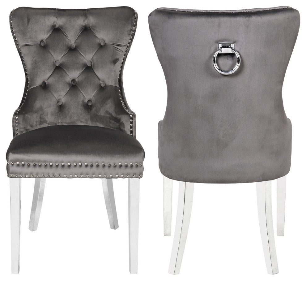 Home Beyond Tufted Velvet Wingback Dining Chairs Set of 2, Gray
