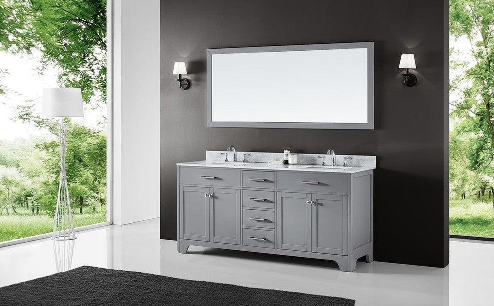 72" Double Sink Bathroom Vanity With Carrara Marble Top