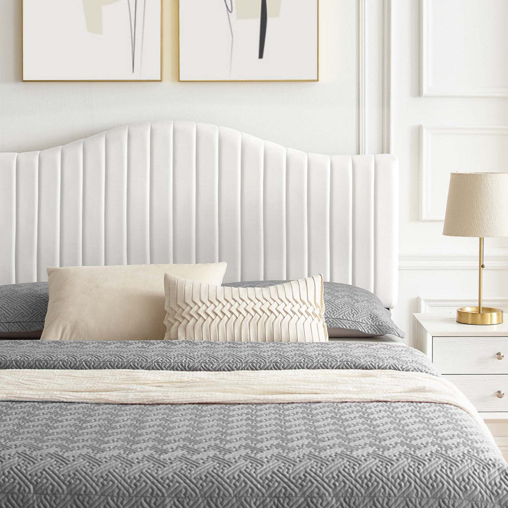 Tufted Platform Bed Frame, King Size, Velvet, White, Modern Contemporary