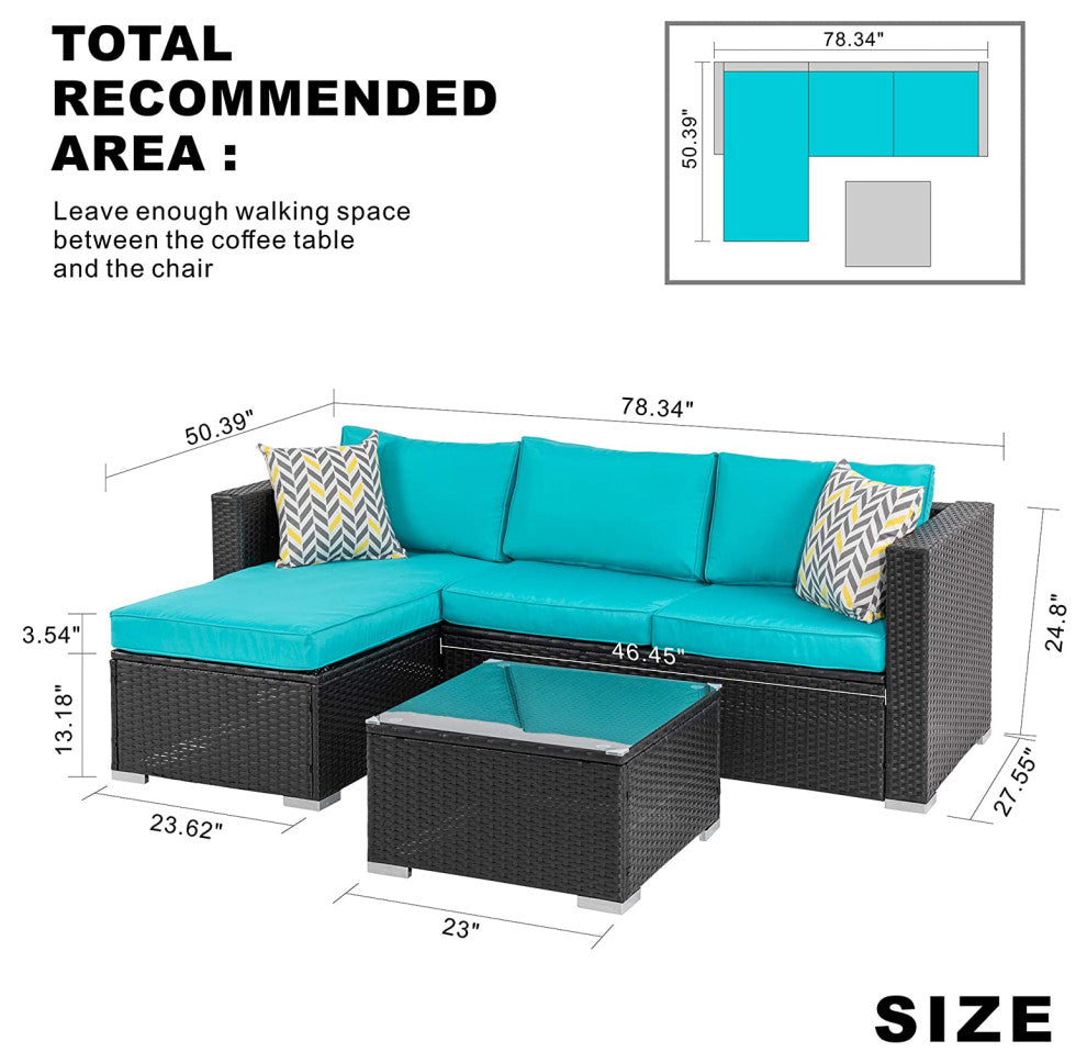Outdoor Furniture Patio Sets Washable Couch Cushions Upgrade Wicker Black Rattan