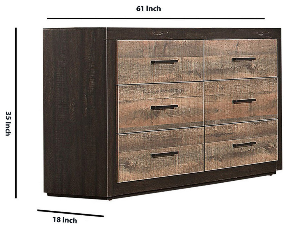 Benzara BM219824 Contemporary Style Dresser With 6 Drawers, Light and Dark Brown