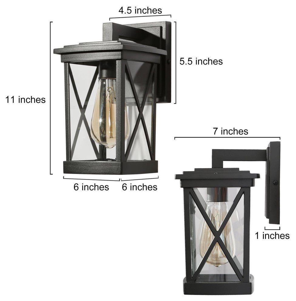 LNC 2-Pack 1-Light 10.2-in H Matte Black Square Cage Outdoor Wall Sconces