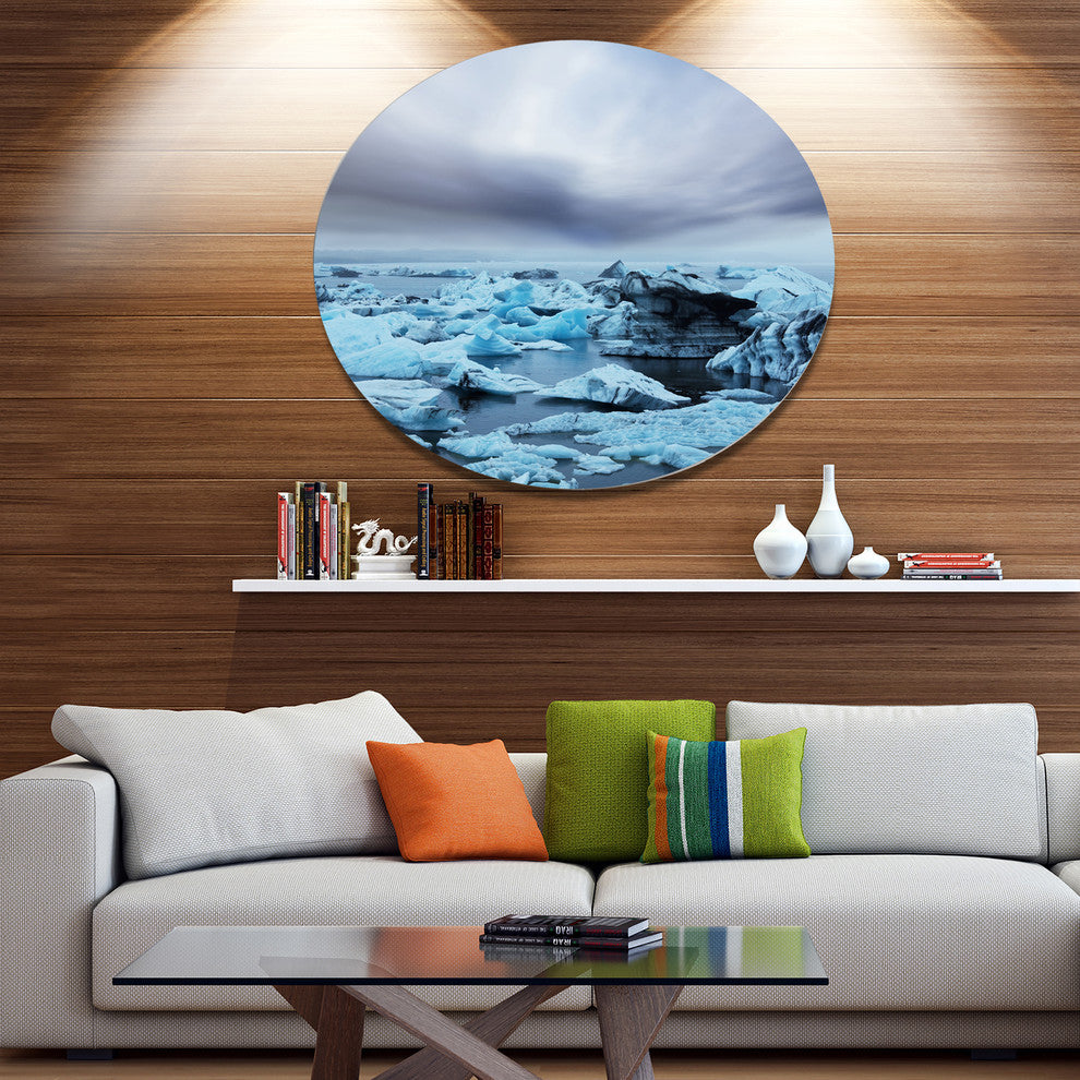 Beautiful Melting Glacier In Iceland, Landscape Round Wall Art, 11"