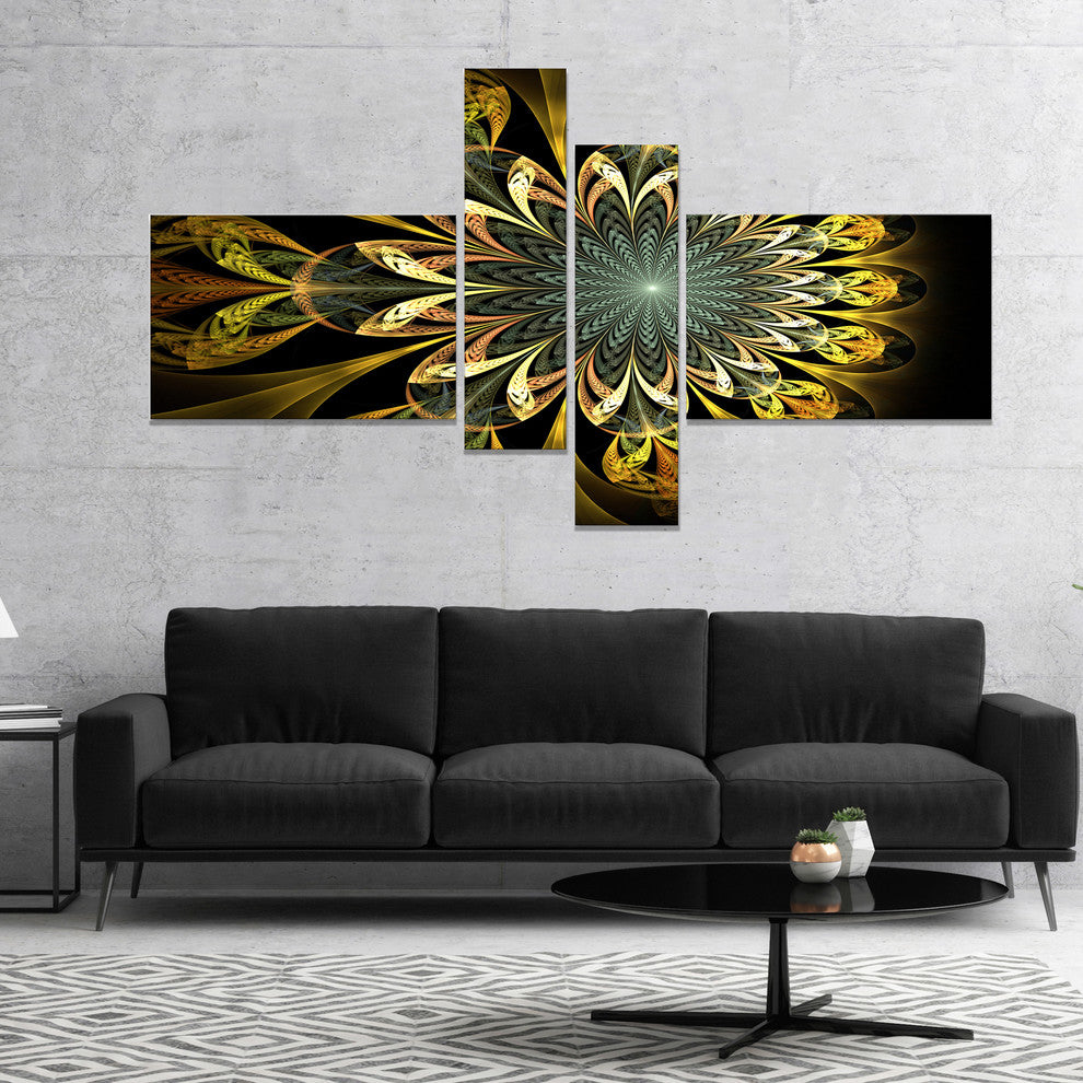 Dark Yellow Digital Flower, Abstract Wall Art Canvas, 60"x32", 4 panels