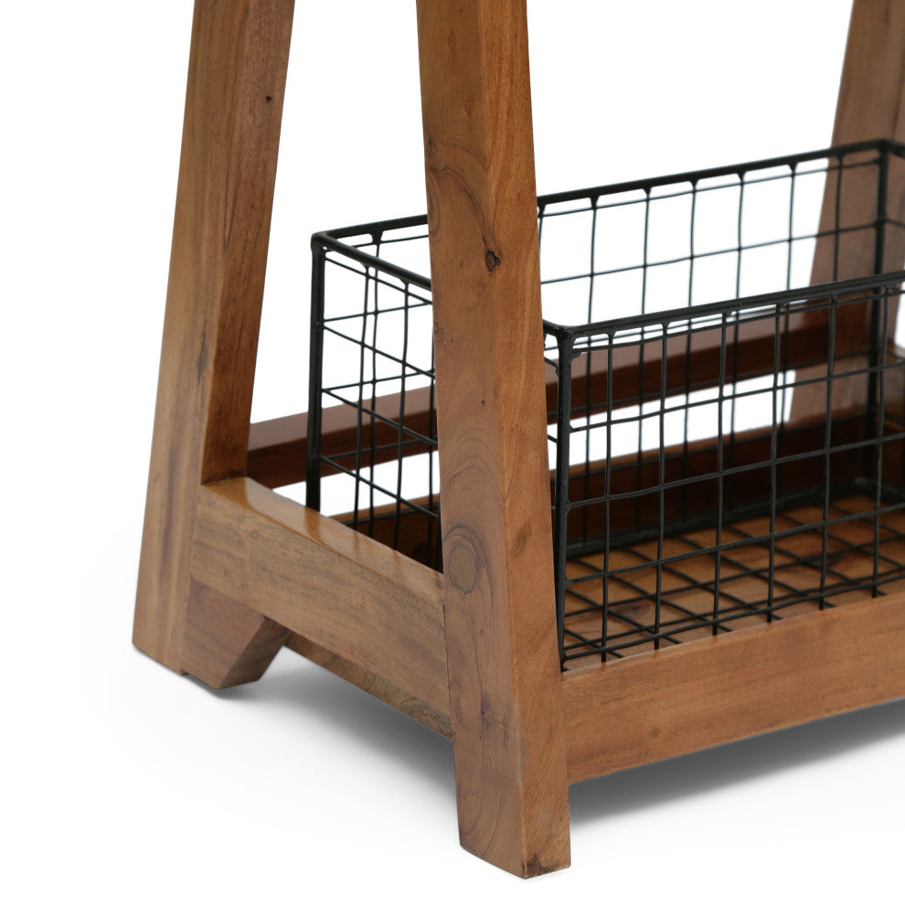 Motson Modern Industrial Handcrafted Acacia Wood Coat Rack with Bench Storage