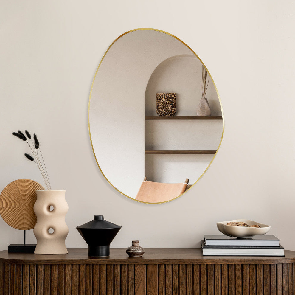 Aura Irregular Framed Bathroom Wall Mirror, Brushed Gold, 27"