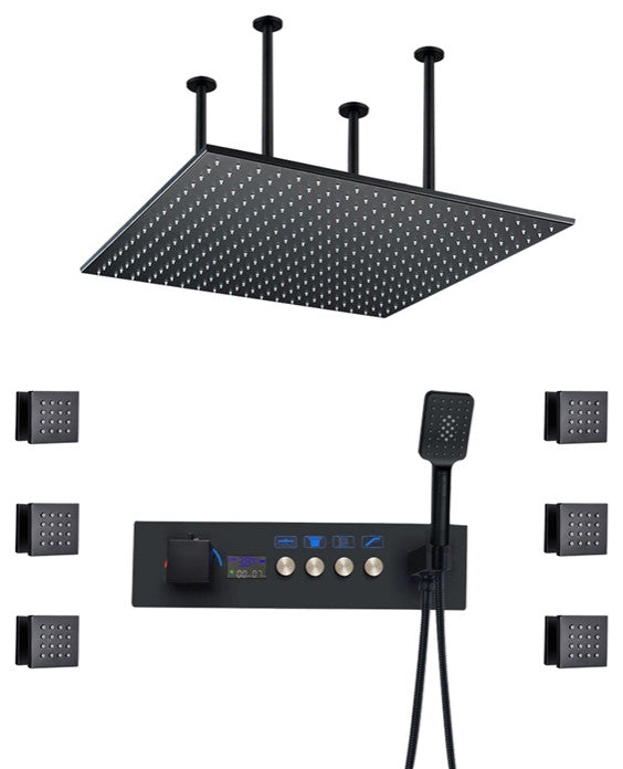 Formia 20" Digital Mist Rainfall Shower System With 6 Body Jets, Matte Black