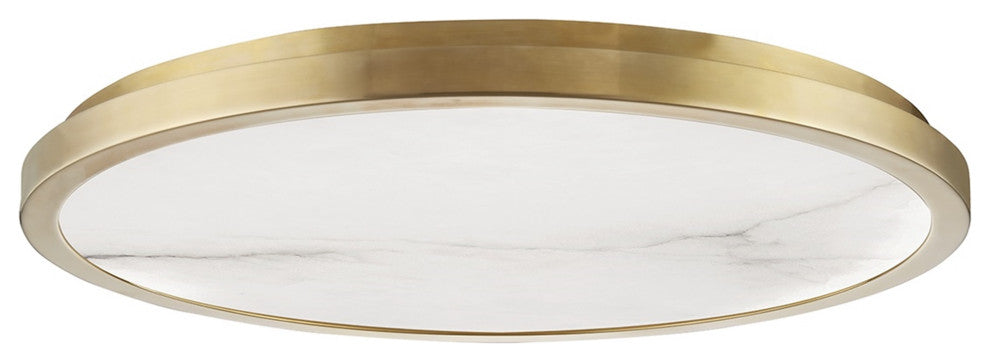 Woodhaven 24" LED Flush Mount Aged Brass Finish White Spanish Alabaster