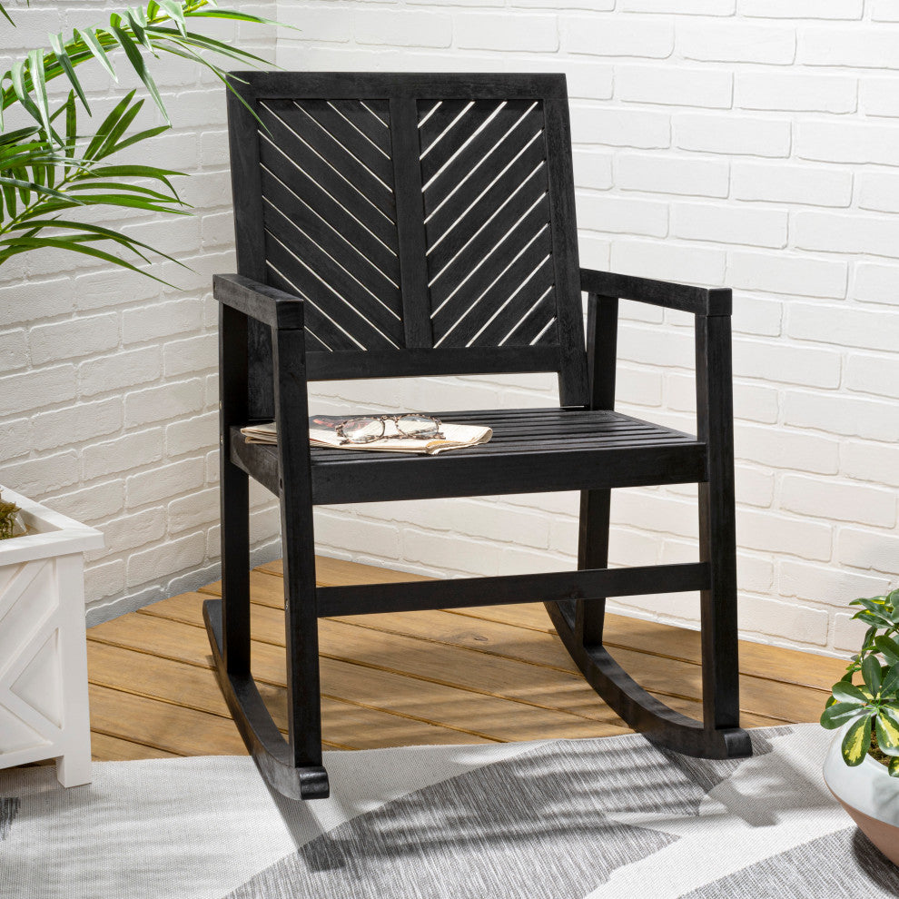 Ned Modern Chevron-Back 300-Lbs Support Acacia Wood Patio Outdoor Rocking Chair