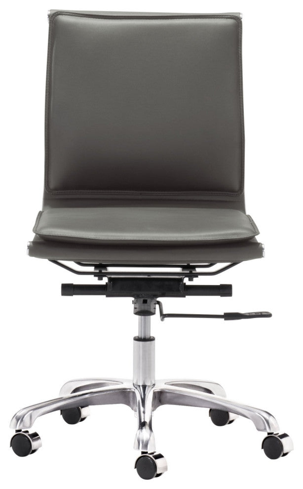 Computer Chair, Faux Vinyl Leather, Steel, Gray, Silver, Business Office
