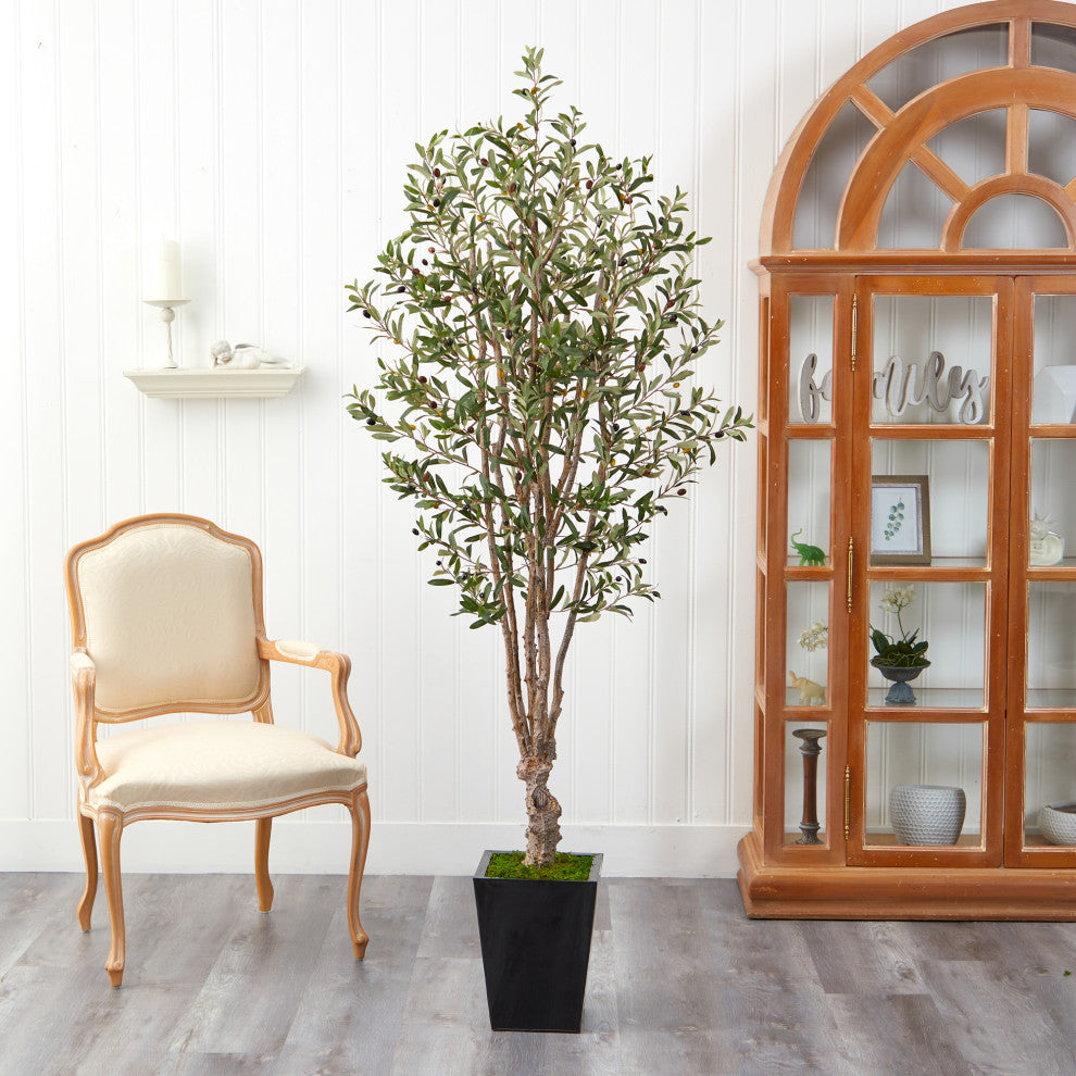 6.5' Olive Artificial Tree, Black Metal Planter