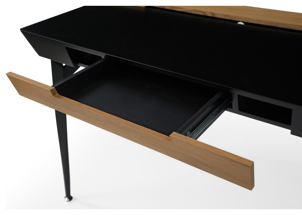 Loft Lyfe Arwen Desk, 3 Storage Drawers, Extra Storage on Top, Black/Natural