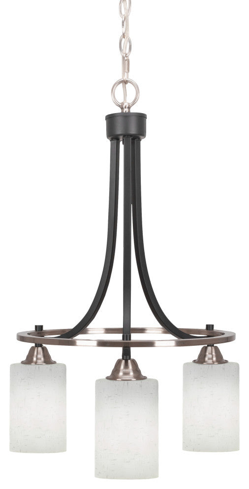 Paramount 3-Light Chandelier, Matte Black & Brushed Nickel, 4" White Muslin
